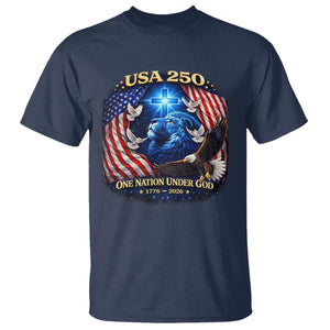US 250th Anniversary T Shirt 250 Years One Nation Under God Christian Patriotic Cross USA Flag TS10 Navy Print Your Wear