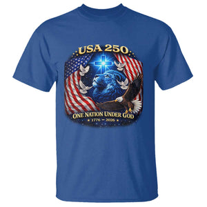 US 250th Anniversary T Shirt 250 Years One Nation Under God Christian Patriotic Cross USA Flag TS10 Royal Blue Print Your Wear