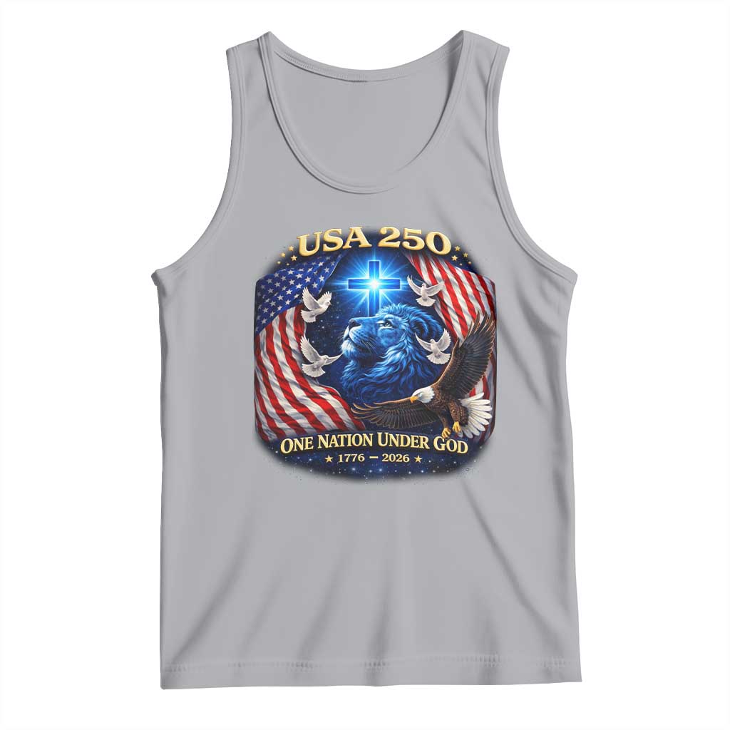 US 250th Anniversary Tank Top 250 Years One Nation Under God Christian Patriotic Cross USA Flag TS10 Athletic Heather Print Your Wear