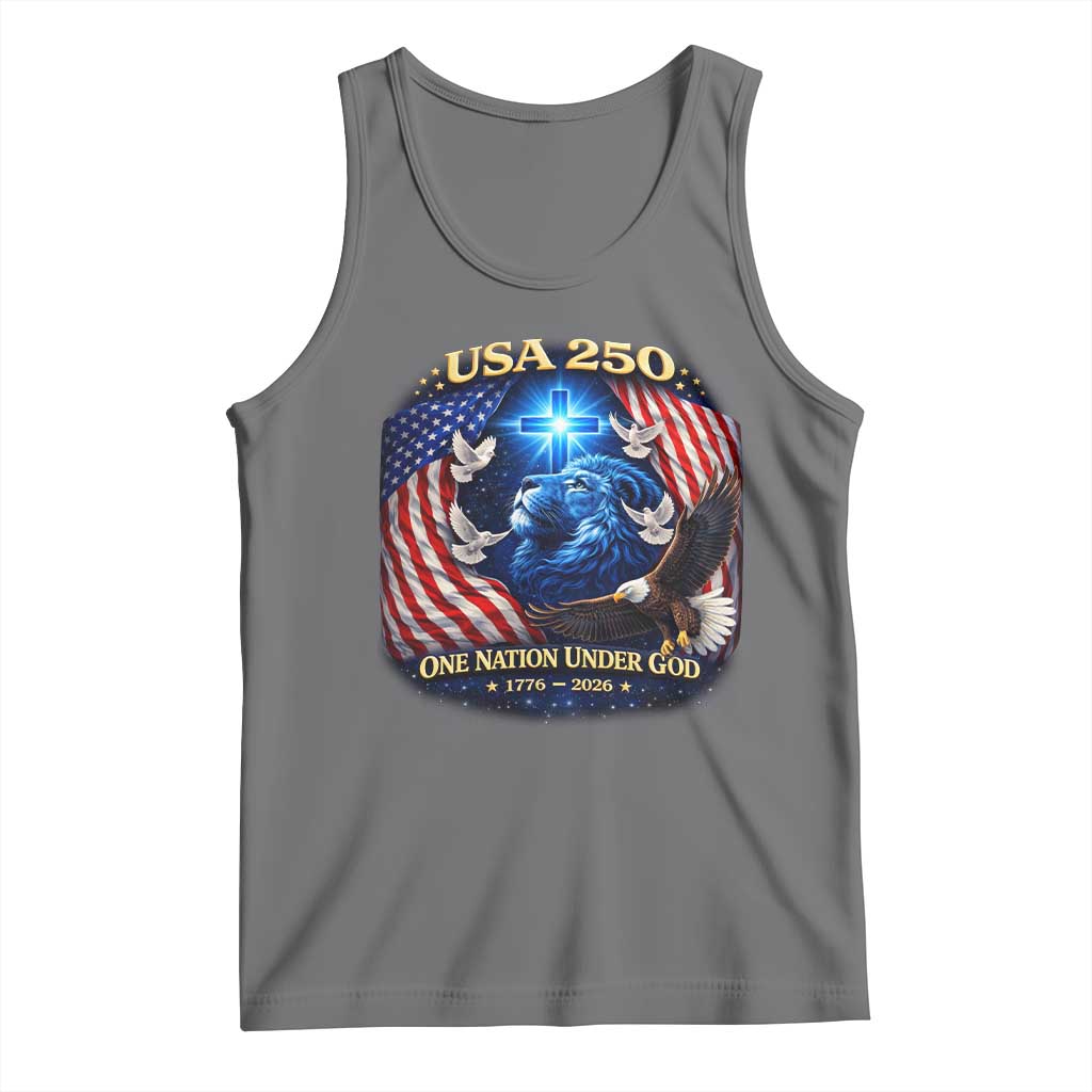 US 250th Anniversary Tank Top 250 Years One Nation Under God Christian Patriotic Cross USA Flag TS10 Black Heather Print Your Wear