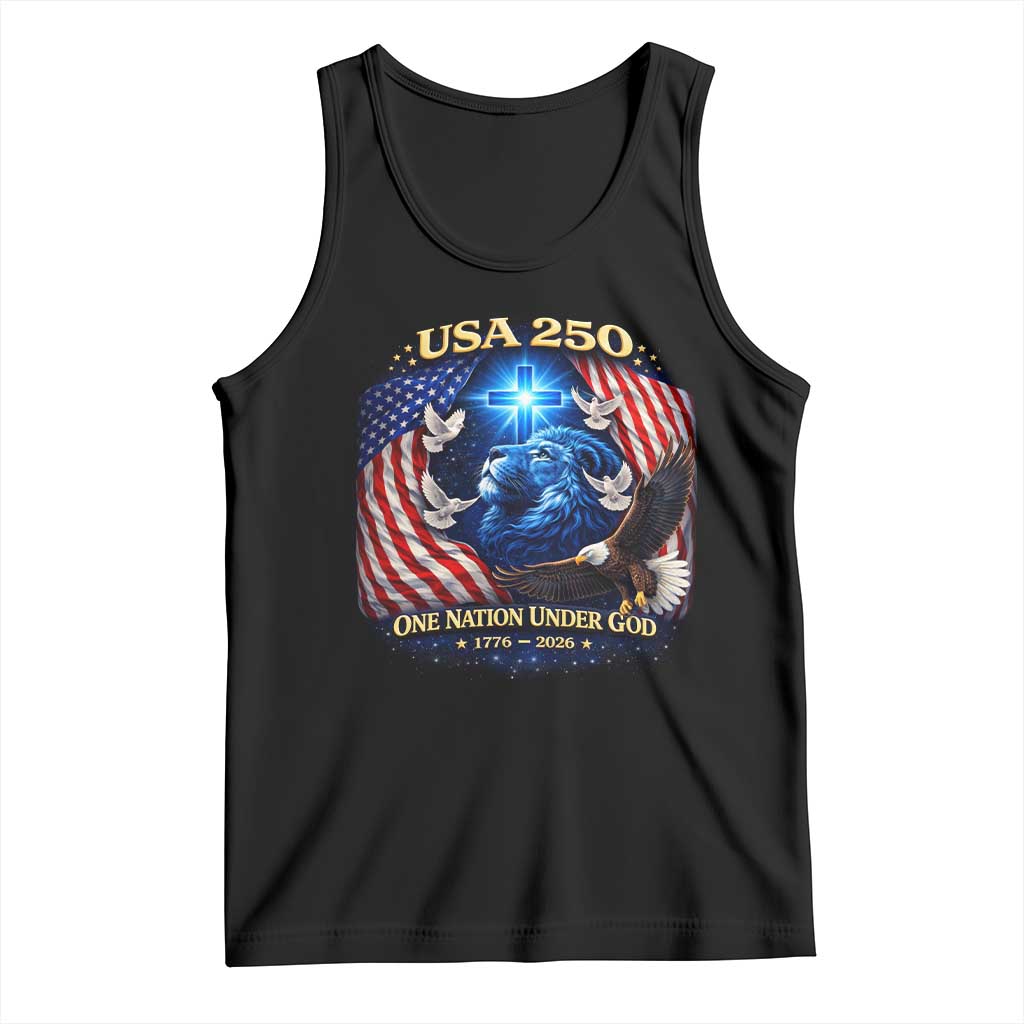 US 250th Anniversary Tank Top 250 Years One Nation Under God Christian Patriotic Cross USA Flag TS10 Black Print Your Wear
