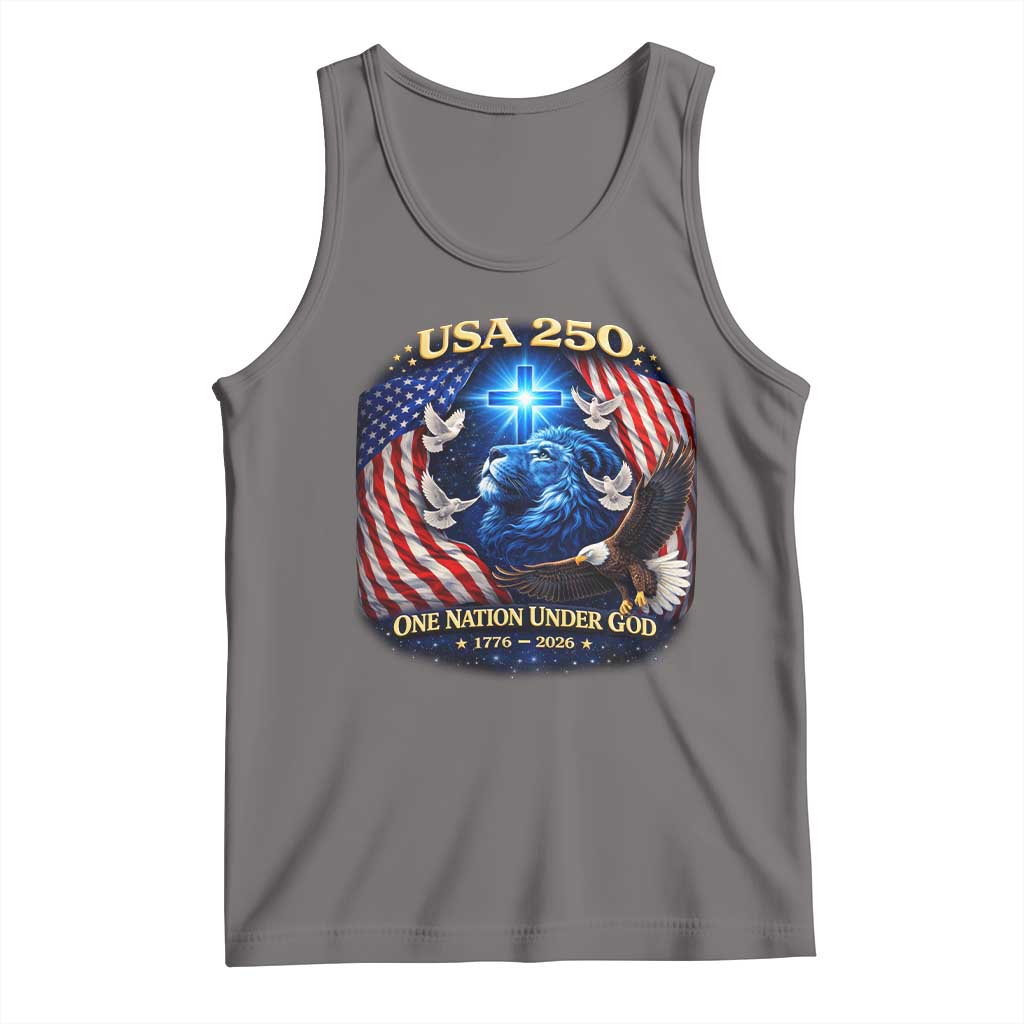 US 250th Anniversary Tank Top 250 Years One Nation Under God Christian Patriotic Cross USA Flag TS10 Deep Heather Print Your Wear