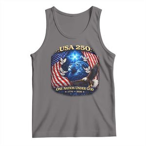 US 250th Anniversary Tank Top 250 Years One Nation Under God Christian Patriotic Cross USA Flag TS10 Deep Heather Print Your Wear