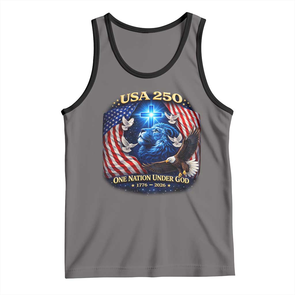 US 250th Anniversary Tank Top 250 Years One Nation Under God Christian Patriotic Cross USA Flag TS10 Deep Heather Black Print Your Wear