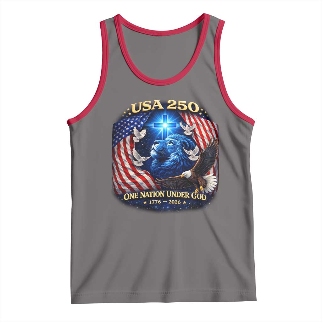 US 250th Anniversary Tank Top 250 Years One Nation Under God Christian Patriotic Cross USA Flag TS10 Deep Heather Red Print Your Wear
