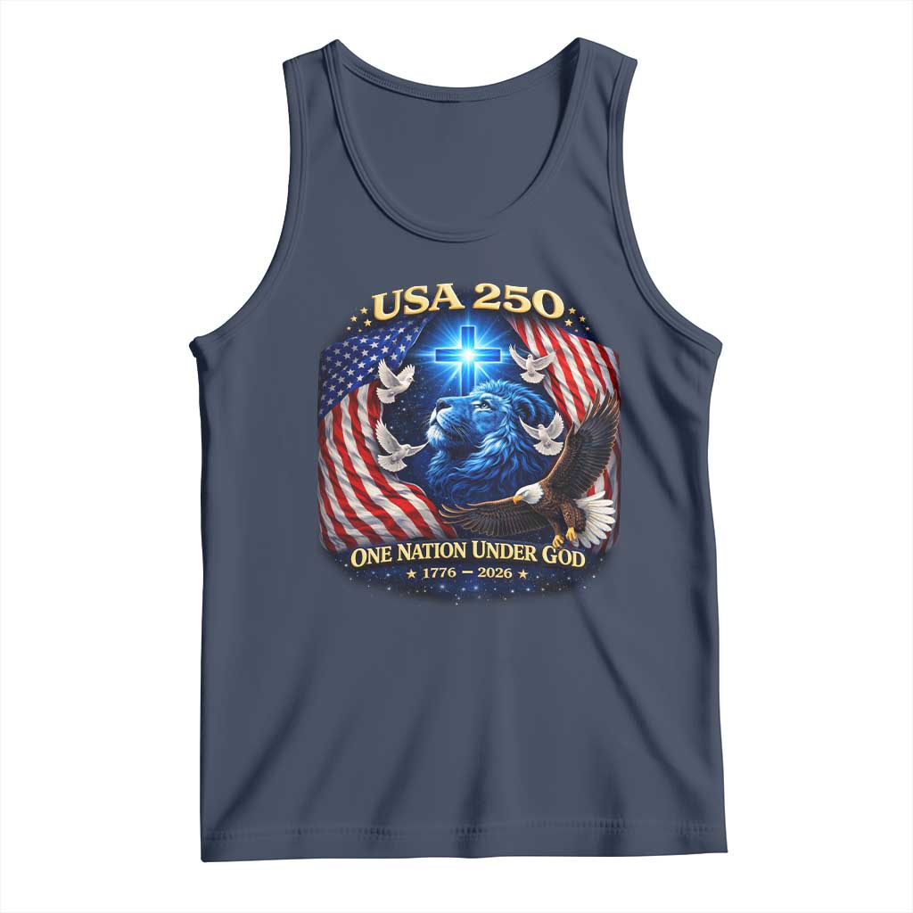 US 250th Anniversary Tank Top 250 Years One Nation Under God Christian Patriotic Cross USA Flag TS10 Navy Print Your Wear