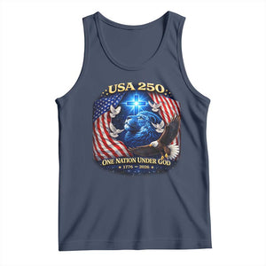US 250th Anniversary Tank Top 250 Years One Nation Under God Christian Patriotic Cross USA Flag TS10 Navy Print Your Wear