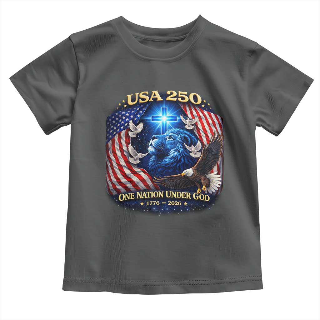 US 250th Anniversary Toddler T Shirt 250 Years One Nation Under God Christian Patriotic Cross USA Flag TS10 Dark Heather Print Your Wear