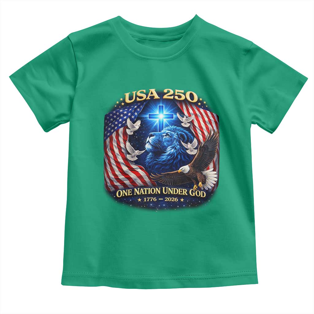 US 250th Anniversary Toddler T Shirt 250 Years One Nation Under God Christian Patriotic Cross USA Flag TS10 Irish Green Print Your Wear