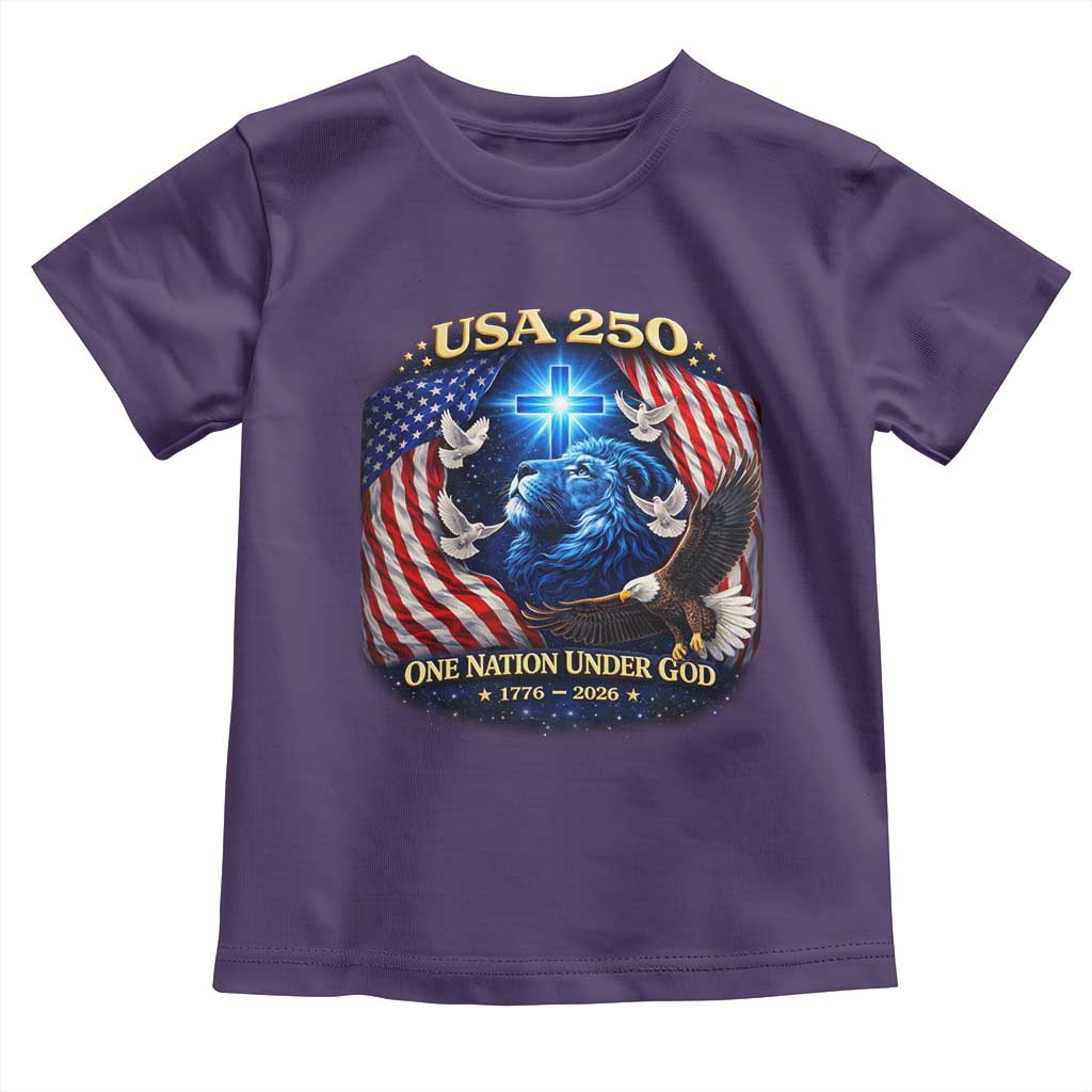 US 250th Anniversary Toddler T Shirt 250 Years One Nation Under God Christian Patriotic Cross USA Flag TS10 Purple Print Your Wear