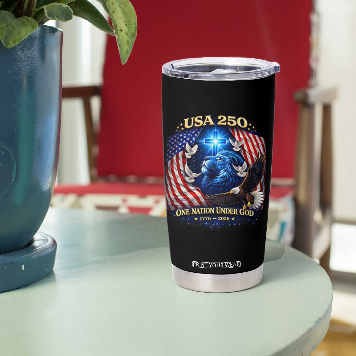 US 250th Anniversary Tumbler Cup 250 Years One Nation Under God Christian Patriotic Cross USA Flag TS10 Print Your Wear