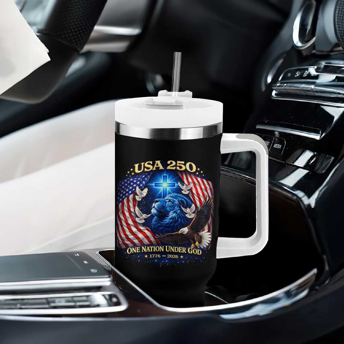 US 250th Anniversary Tumbler With Handle 250 Years One Nation Under God Christian Patriotic Cross USA Flag TS10 Print Your Wear