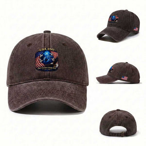 US 250th Anniversary Washed Cotton Baseball Cap 250 Years One Nation Under God Christian Patriotic Cross USA Flag TS10 Washed Cap Universal Fit Dark Brown Print Your Wear