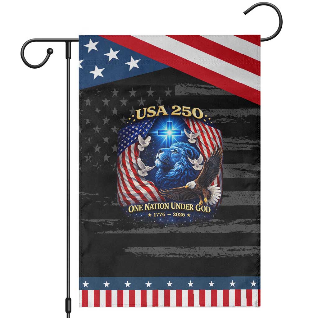 US 250th Anniversary Garden Flag 250 Years One Nation Under God Christian Patriotic Cross USA Flag TS10 Distressed Black Blue Print Your Wear