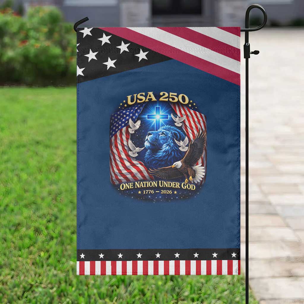 US 250th Anniversary Garden Flag 250 Years One Nation Under God Christian Patriotic Cross USA Flag TS10 Classic Blue Black Print Your Wear