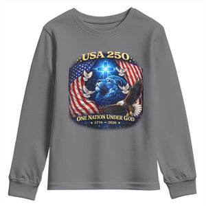 US 250th Anniversary Youth Sweatshirt 250 Years One Nation Under God Christian Patriotic Cross USA Flag TS10 Charcoal Print Your Wear