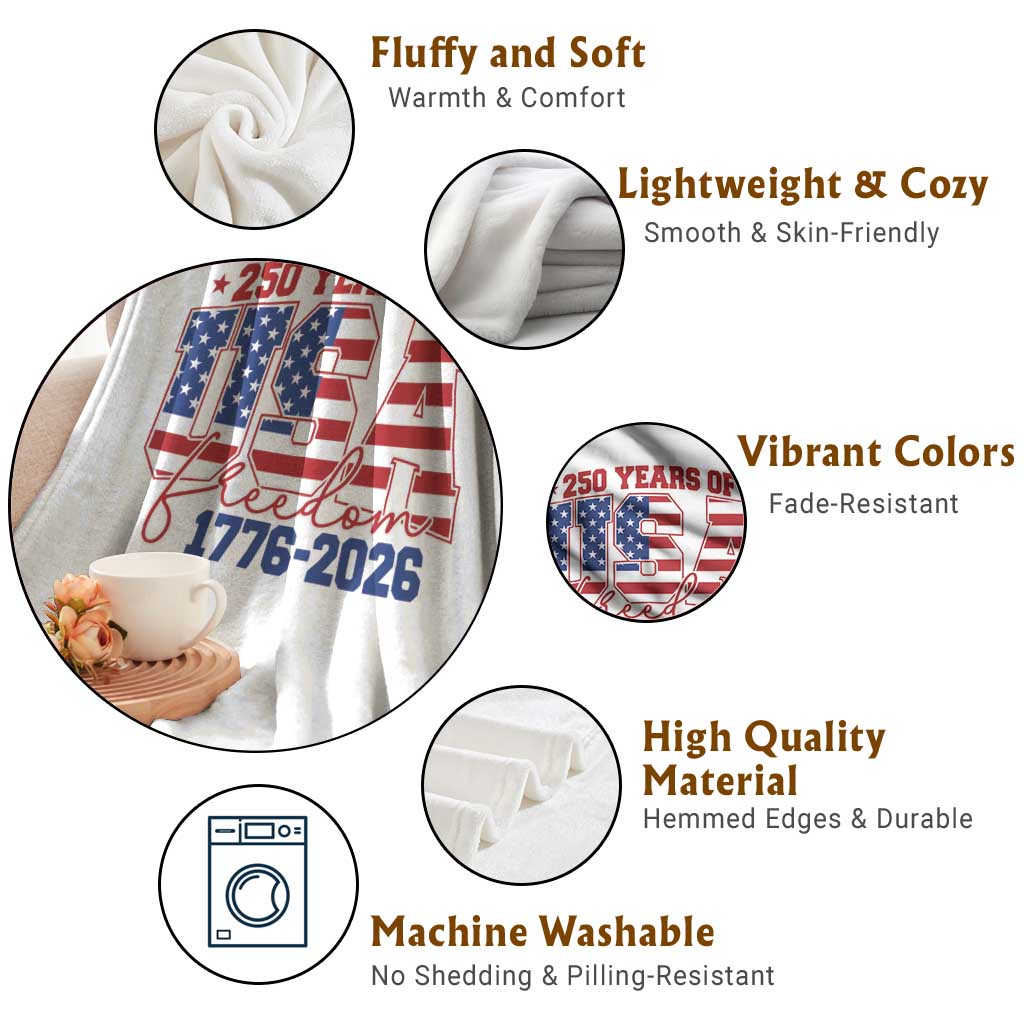 USA 250 Years Of Freedom Throw Blanket USA Independence 250th Anniversary 1776 2026 Patriotic Flag TS10 Print Your Wear
