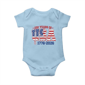 USA 250 Years Of Freedom Baby Onesie USA Independence 250th Anniversary 1776 2026 Patriotic Flag TS10 Light Blue Print Your Wear