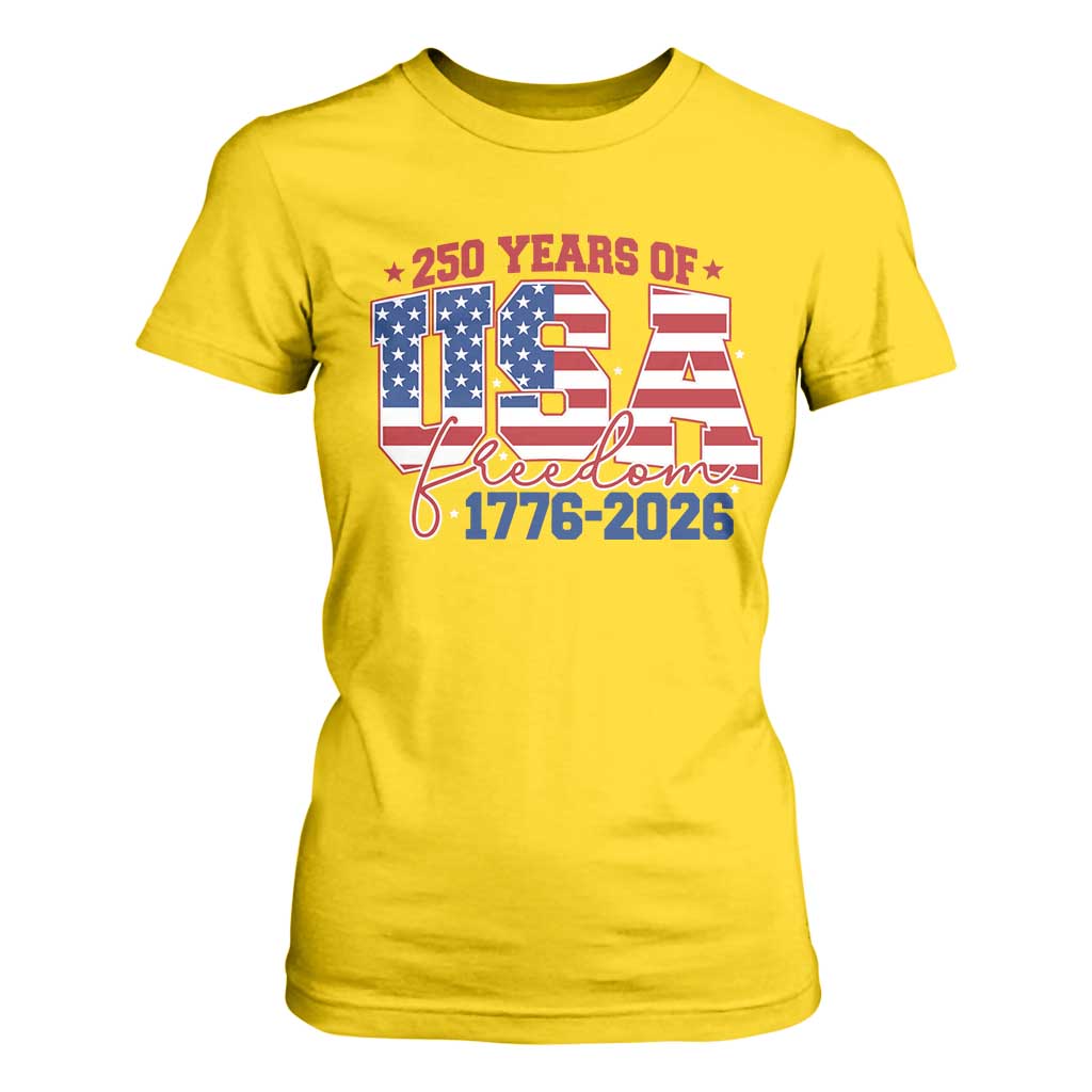 USA 250 Years Of Freedom T Shirt For Women USA Independence 250th Anniversary 1776 2026 Patriotic Flag TS10 Daisy Print Your Wear