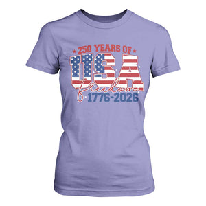 USA 250 Years Of Freedom T Shirt For Women USA Independence 250th Anniversary 1776 2026 Patriotic Flag TS10 Violet Print Your Wear