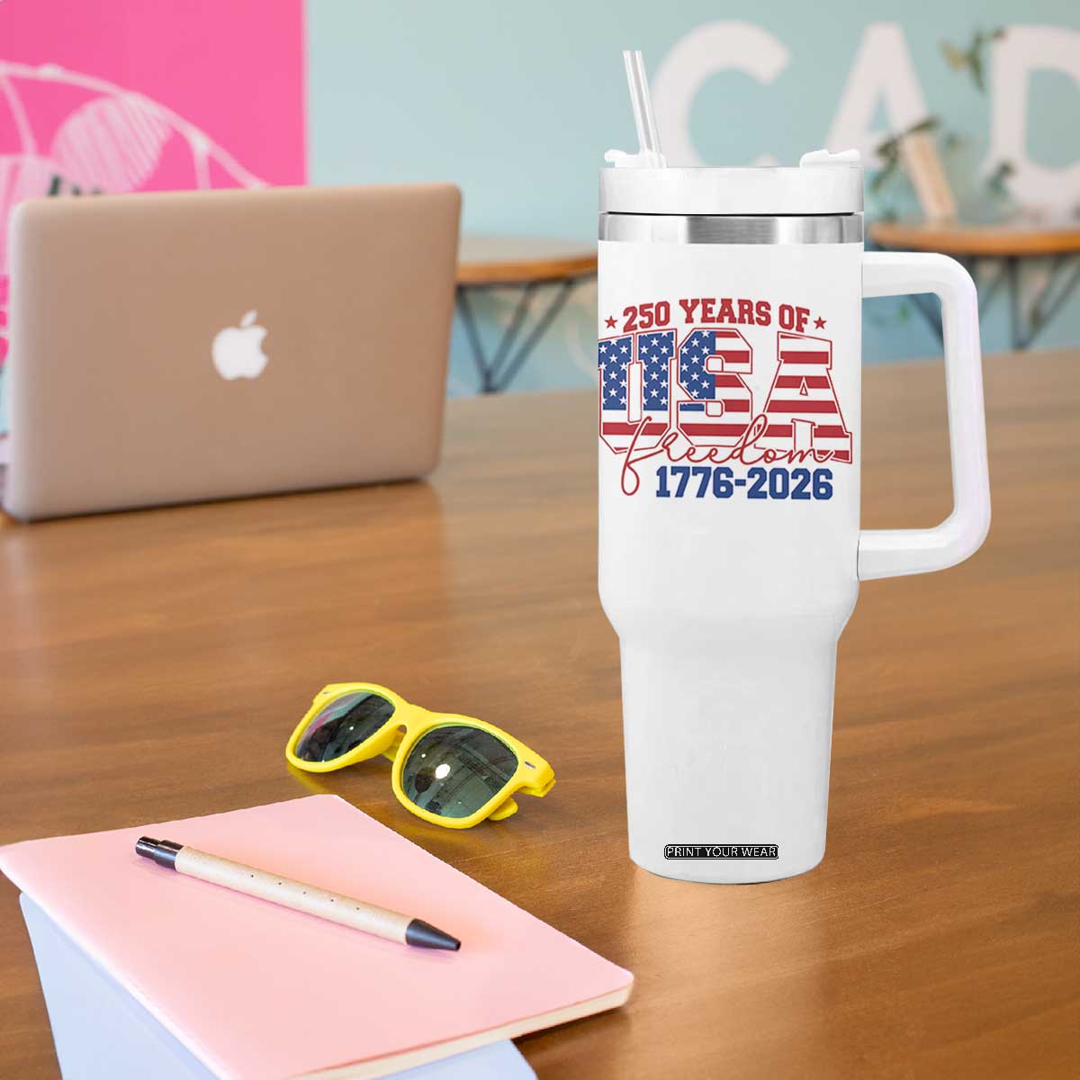 USA 250 Years Of Freedom Tumbler With Handle USA Independence 250th Anniversary 1776 2026 Patriotic Flag TS10 Print Your Wear