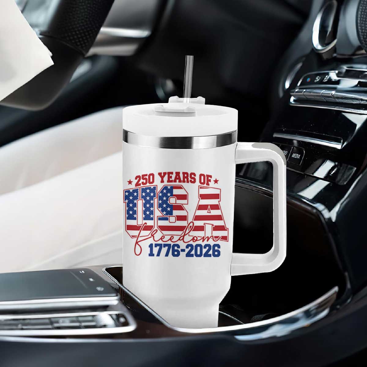 USA 250 Years Of Freedom Tumbler With Handle USA Independence 250th Anniversary 1776 2026 Patriotic Flag TS10 Print Your Wear