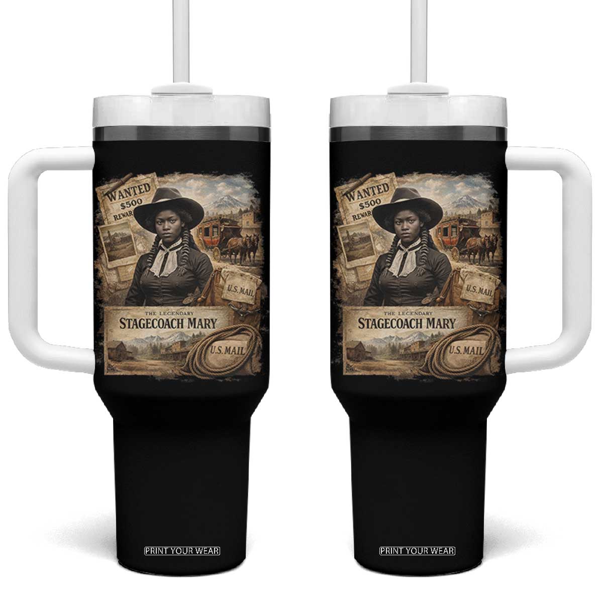 Black History Black Cowgirl Tumbler With Handle Western Rodeo African American Melanin Texas Women TS10 One Size: 40 oz Black Print Your Wear