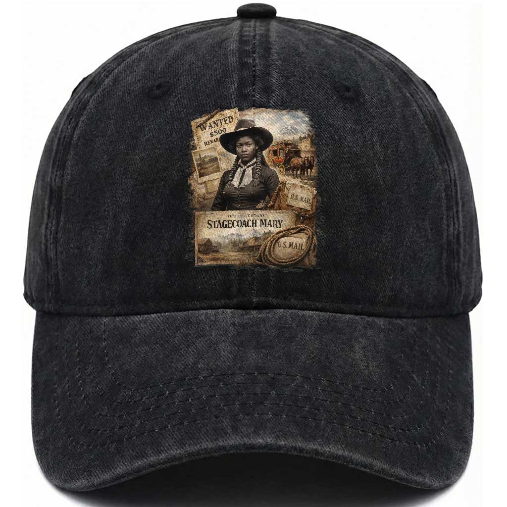 Black History Black Cowgirl Washed Cotton Baseball Cap Western Rodeo African American Melanin Texas Women TS10 Washed Cap Universal Fit Black Print Your Wear