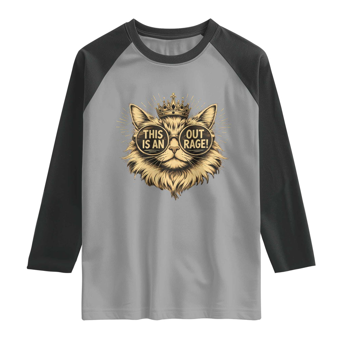 Funny Princess Cat Raglan Shirt This Is An Outrage Donut Gold Cat Lover Gifts TS10 Sport Gray Black Print Your Wear