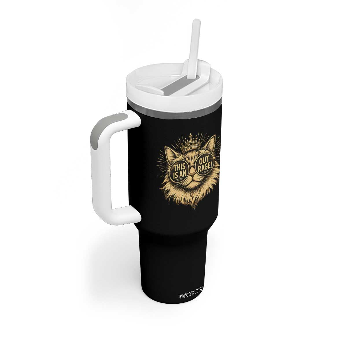 Funny Princess Cat Tumbler With Handle This Is An Outrage Donut Gold Cat Lover Gifts TS10 Print Your Wear