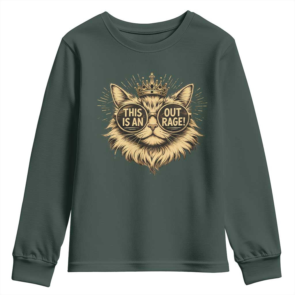 Funny Princess Cat Youth Sweatshirt This Is An Outrage Donut Gold Cat Lover Gifts TS10 Dark Forest Green Print Your Wear