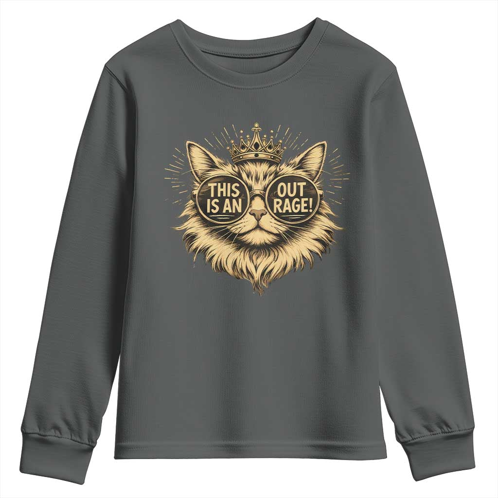 Funny Princess Cat Youth Sweatshirt This Is An Outrage Donut Gold Cat Lover Gifts TS10 Dark Heather Print Your Wear