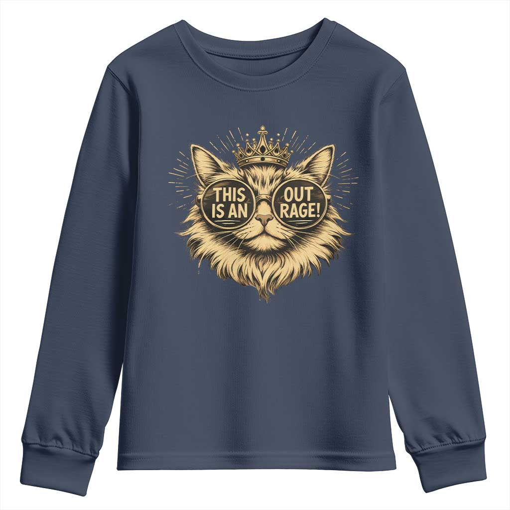 Funny Princess Cat Youth Sweatshirt This Is An Outrage Donut Gold Cat Lover Gifts TS10 Navy Print Your Wear