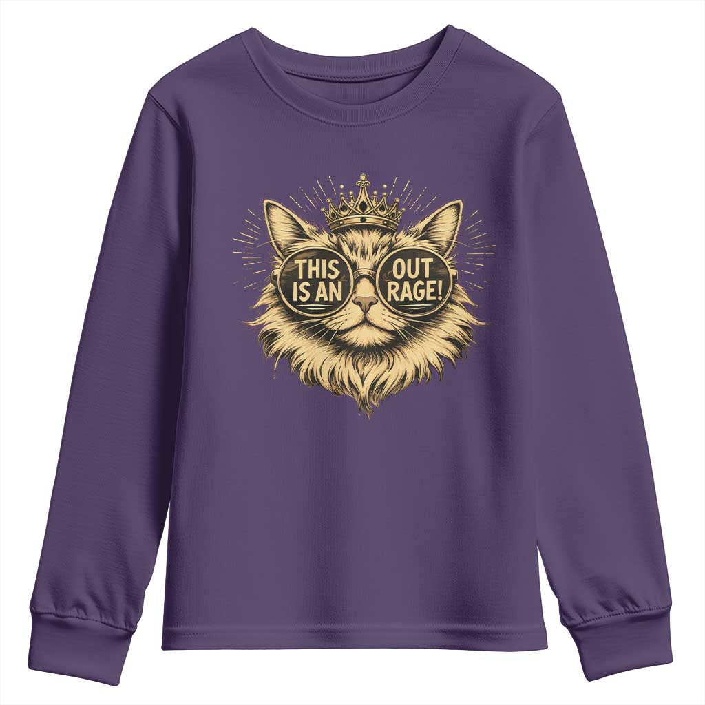 Funny Princess Cat Youth Sweatshirt This Is An Outrage Donut Gold Cat Lover Gifts TS10 Purple Print Your Wear