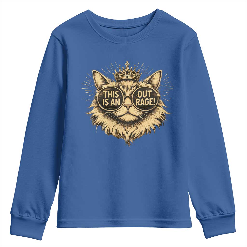 Funny Princess Cat Youth Sweatshirt This Is An Outrage Donut Gold Cat Lover Gifts TS10 Royal Blue Print Your Wear