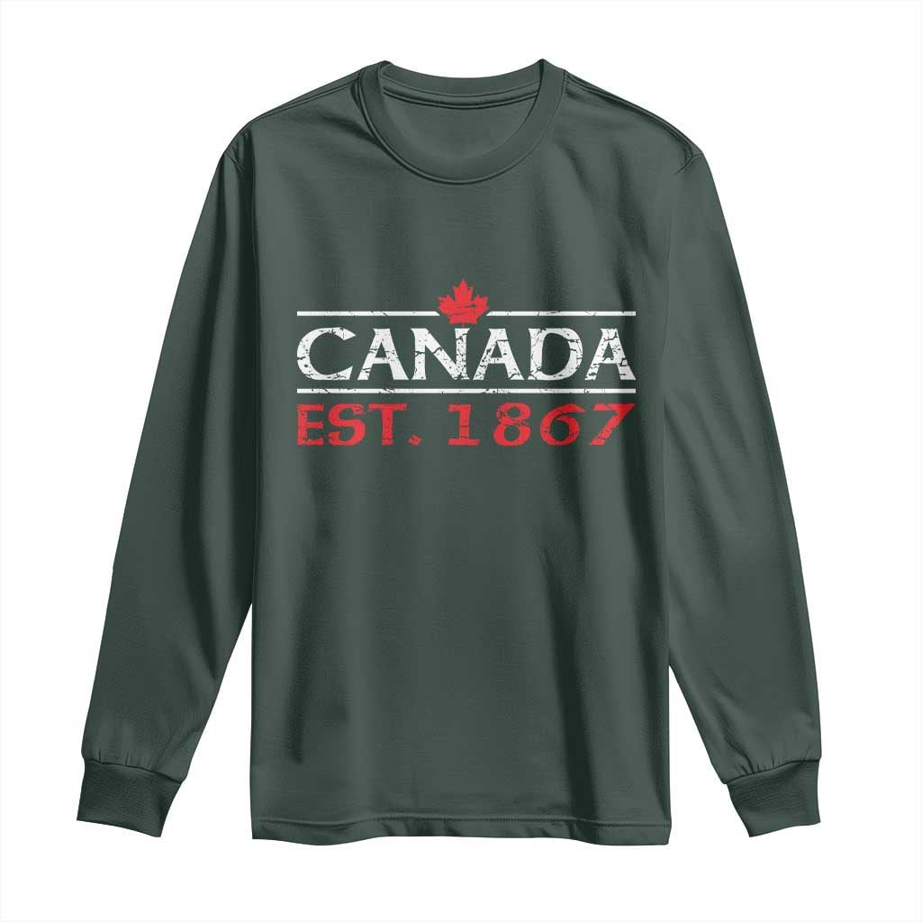 Canadian Maple Leaf Long Sleeve Shirt Canada Flag Vintage Retro Sport TS10 Dark Forest Green Print Your Wear