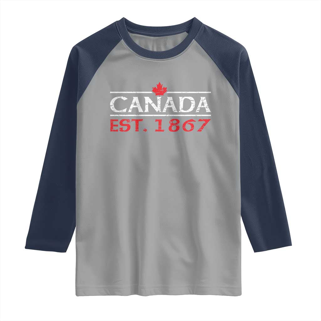 Canadian Maple Leaf Raglan Shirt Canada Flag Vintage Retro Sport TS10 Sport Gray Navy Print Your Wear