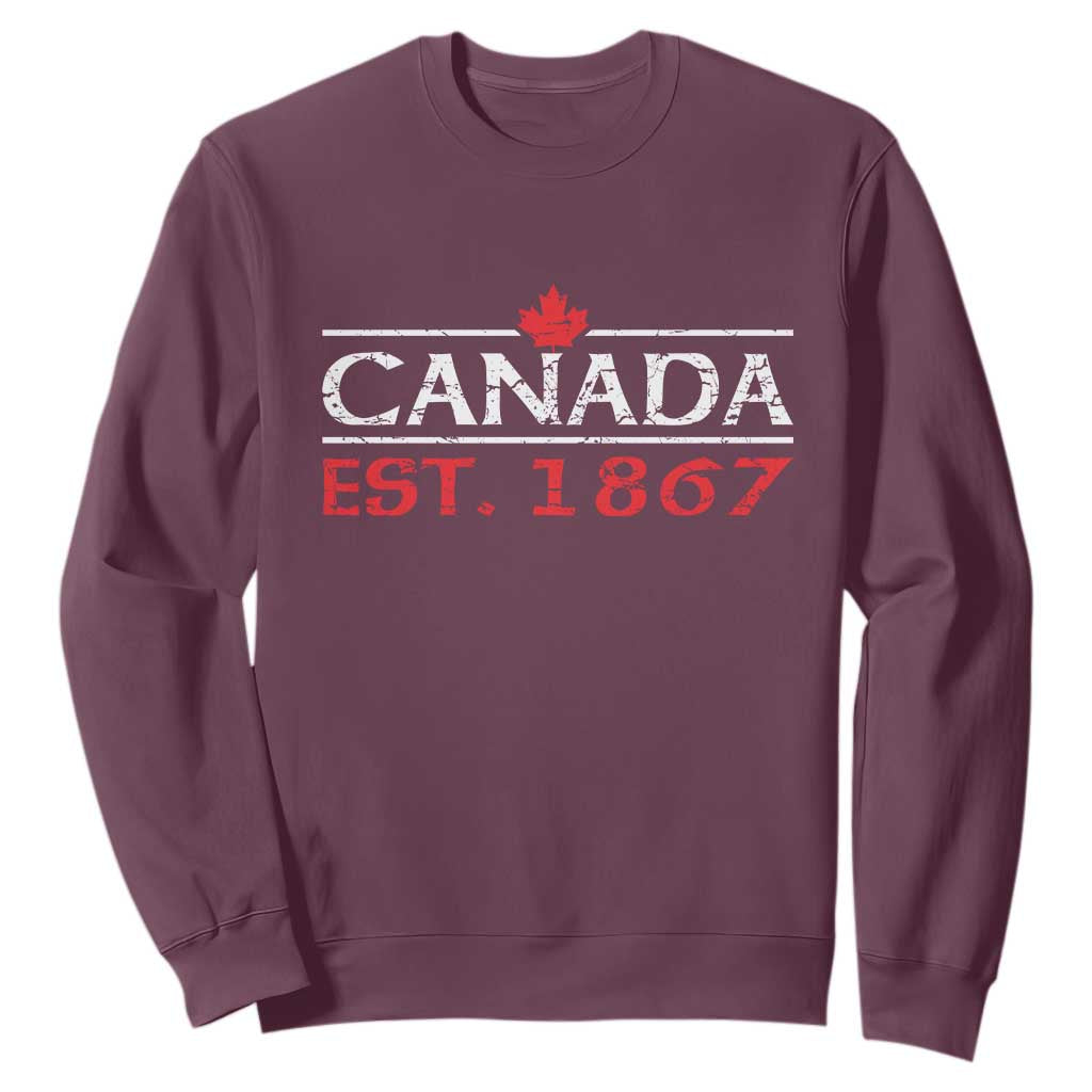 Canadian Maple Leaf Sweatshirt Canada Flag Vintage Retro Sport TS10 Maroon Print Your Wear