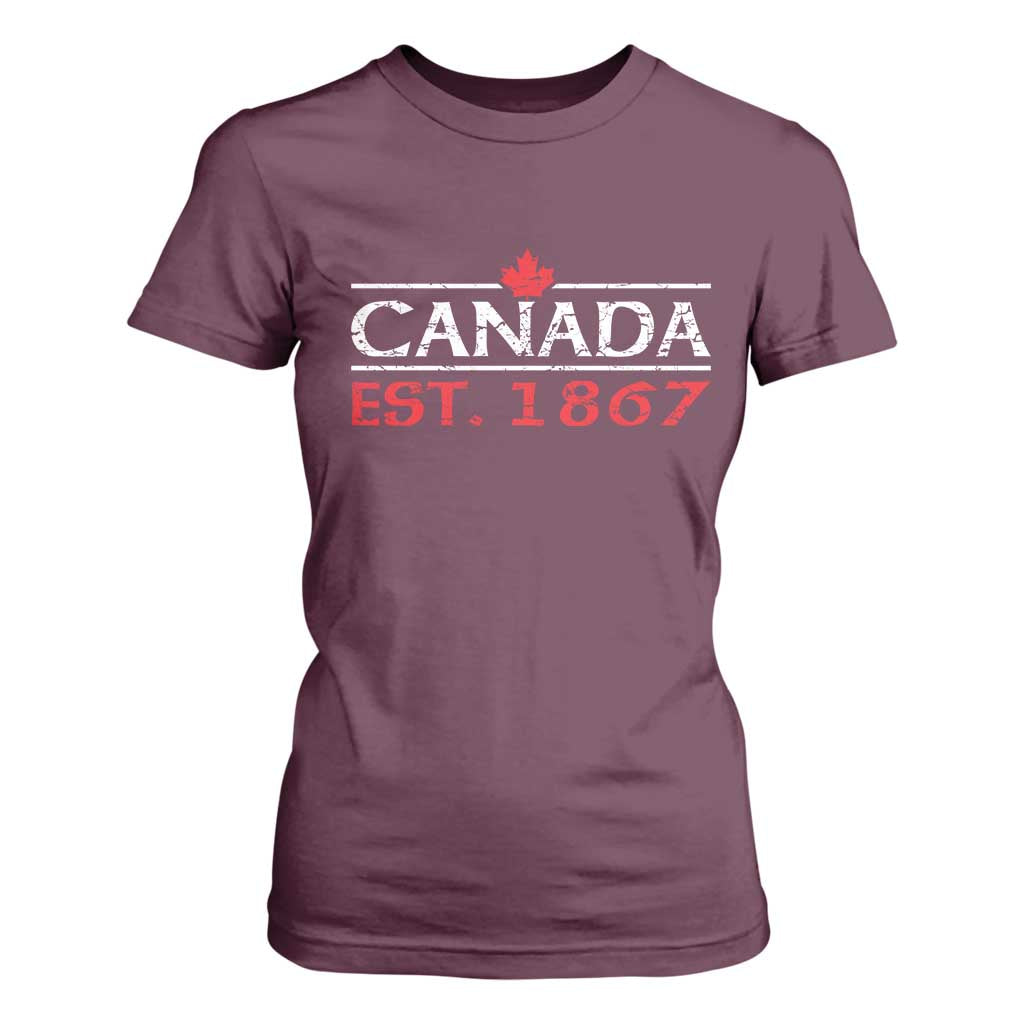 Canadian Maple Leaf T Shirt For Women Canada Flag Vintage Retro Sport TS10 Maroon Print Your Wear