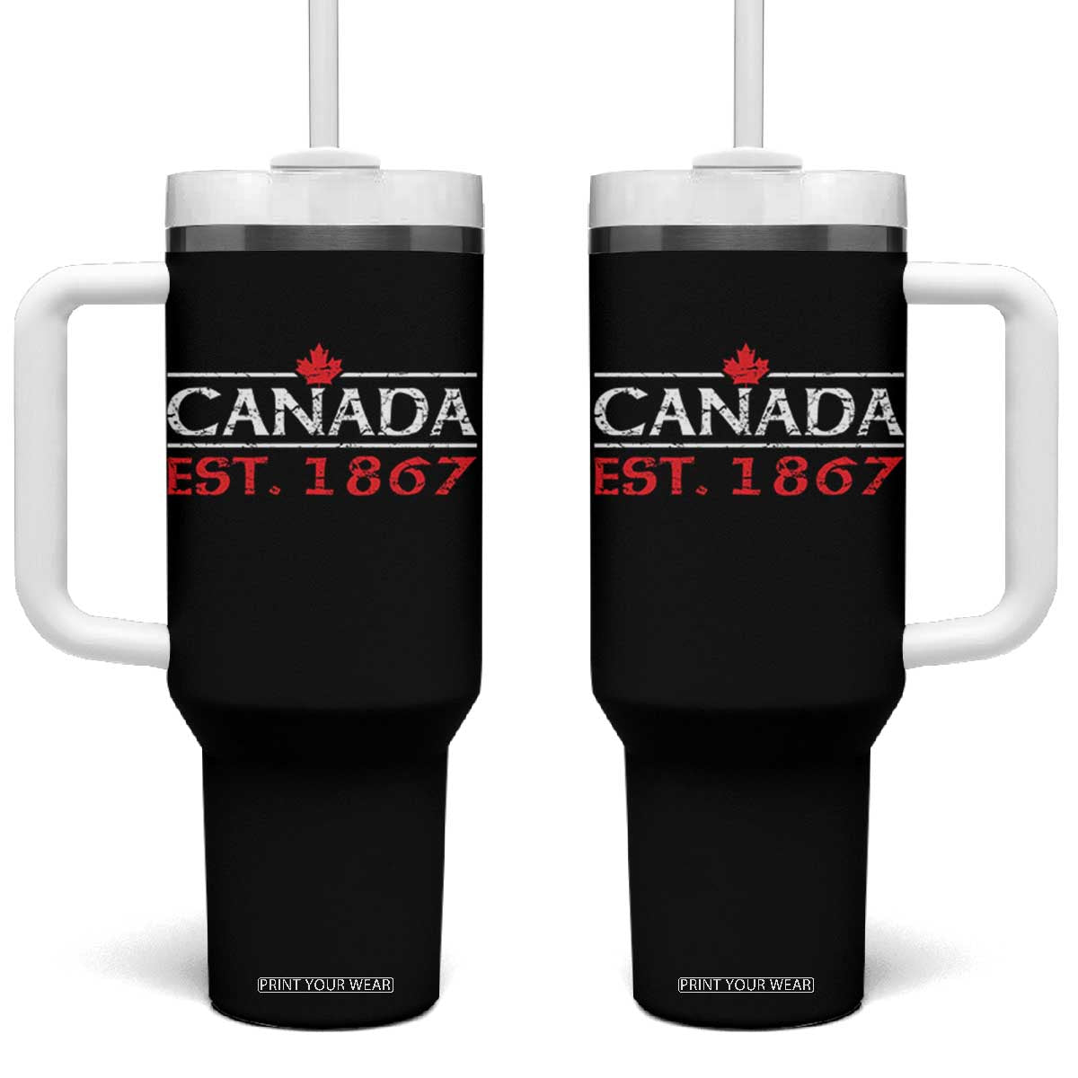 Canadian Maple Leaf Tumbler With Handle Canada Flag Vintage Retro Sport TS10 One Size: 40 oz Black Print Your Wear