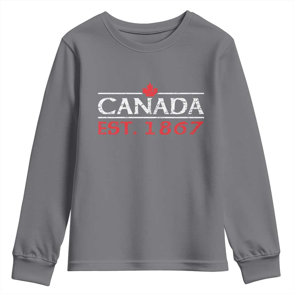Canadian Maple Leaf Youth Sweatshirt Canada Flag Vintage Retro Sport TS10 Charcoal Print Your Wear