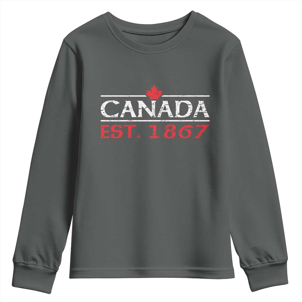 Canadian Maple Leaf Youth Sweatshirt Canada Flag Vintage Retro Sport TS10 Dark Heather Print Your Wear