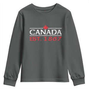 Canadian Maple Leaf Youth Sweatshirt Canada Flag Vintage Retro Sport TS10 Dark Heather Print Your Wear