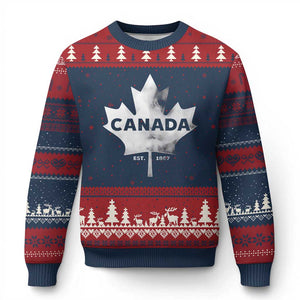 Canada Flag Ugly Christmas Sweater Canadian Maple Leaf Vintage Retro Sport TS10 Navy Red Print Your Wear