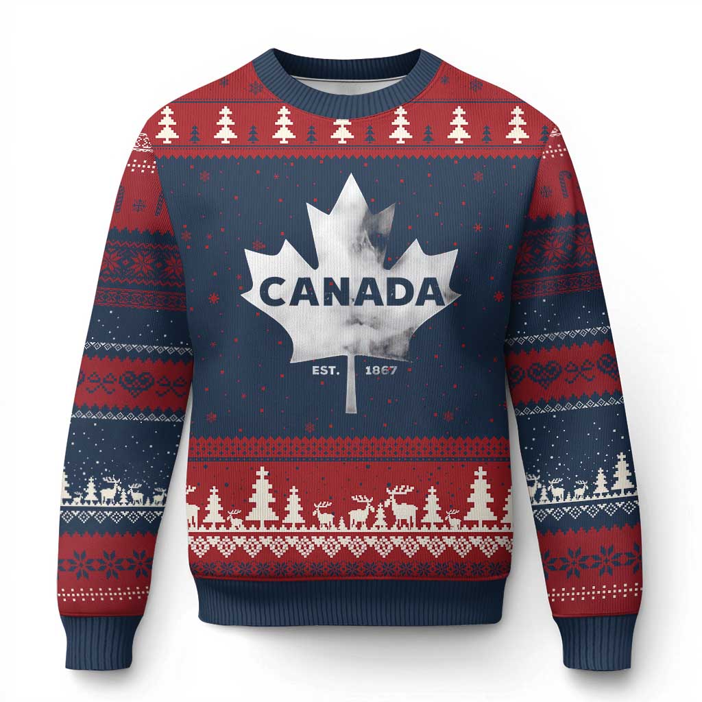 Canada Flag Ugly Christmas Sweater Canadian Maple Leaf Vintage Retro Sport TS10 Navy Red Print Your Wear