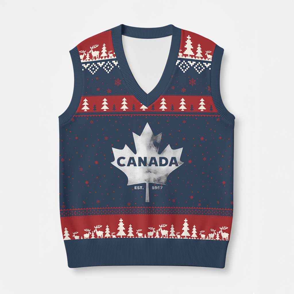 Canada Flag V-Neck Knit Sweater Vest Canadian Maple Leaf Vintage Retro Sport TS10 Navy Red Print Your Wear