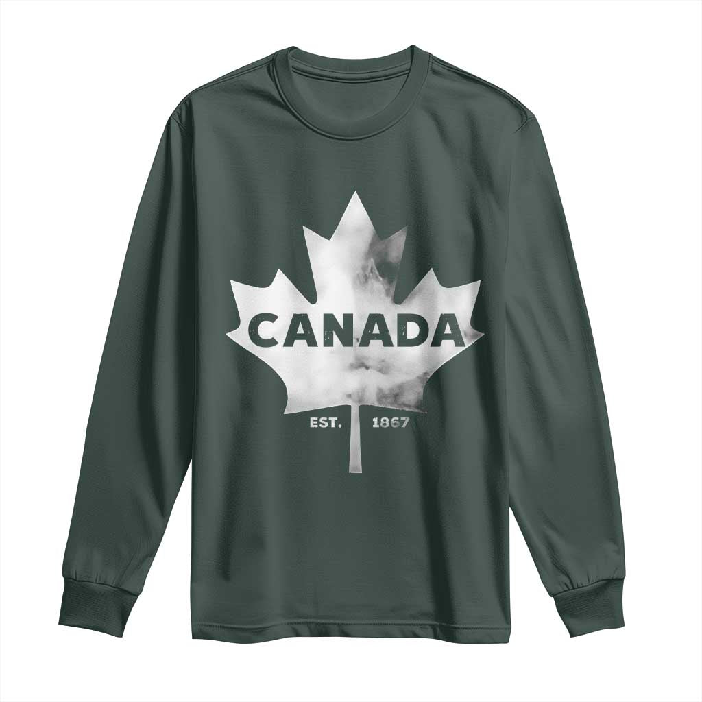 Canada Flag Long Sleeve Shirt Canadian Maple Leaf Vintage Retro Sport TS10 Dark Forest Green Print Your Wear