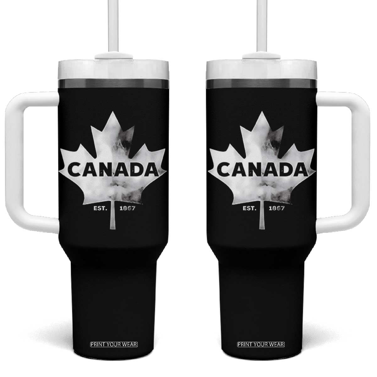 Canada Flag Tumbler With Handle Canadian Maple Leaf Vintage Retro Sport TS10 One Size: 40 oz Black Print Your Wear