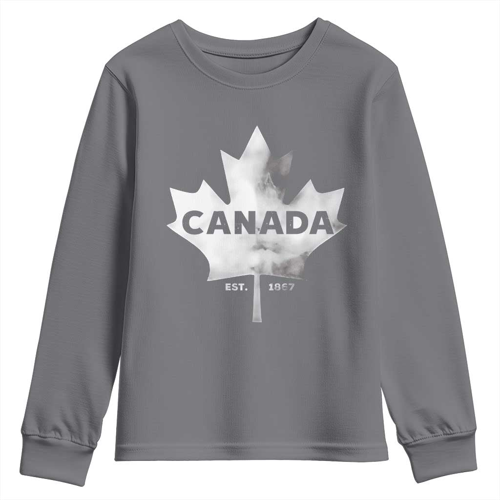 Canada Flag Youth Sweatshirt Canadian Maple Leaf Vintage Retro Sport TS10 Charcoal Print Your Wear