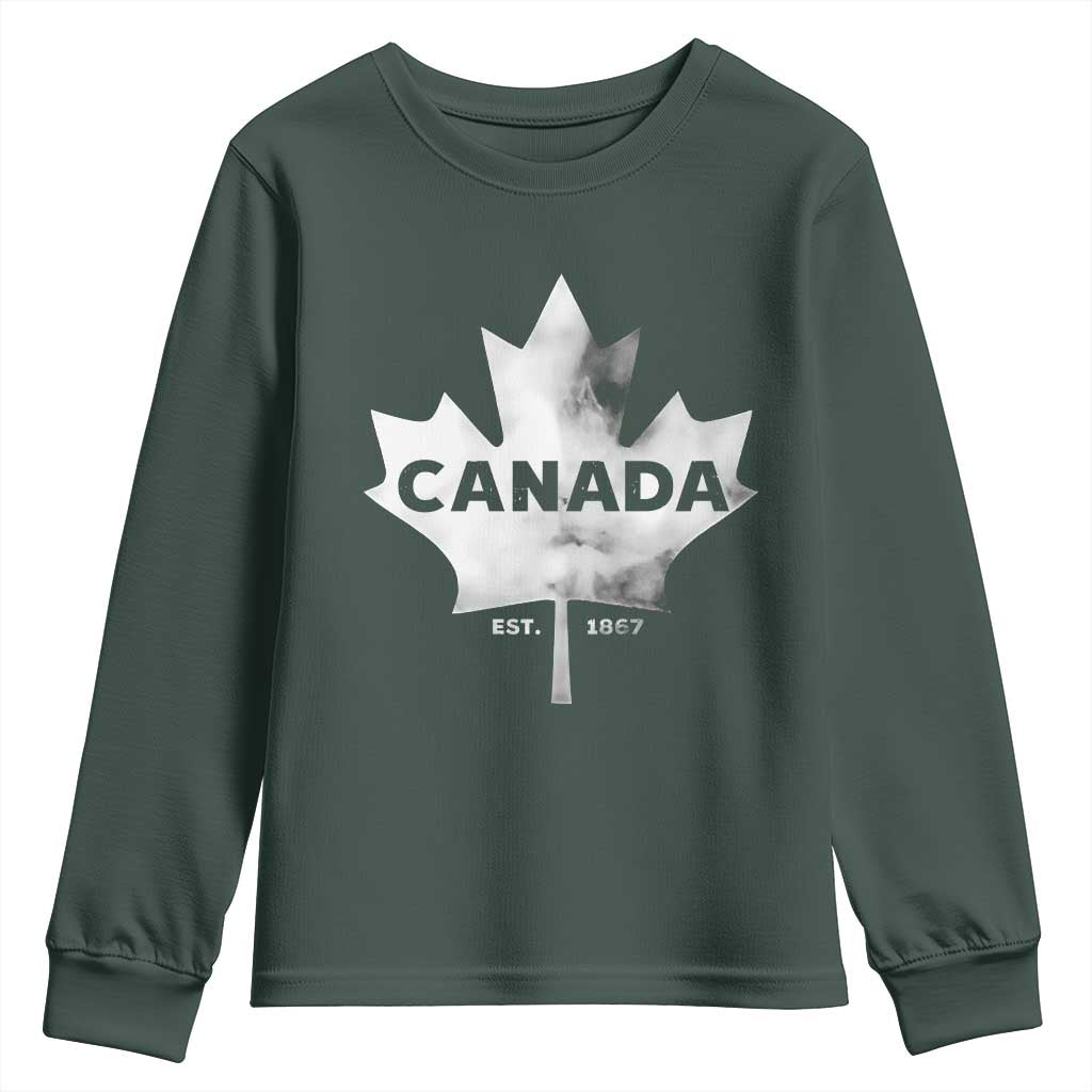 Canada Flag Youth Sweatshirt Canadian Maple Leaf Vintage Retro Sport TS10 Dark Forest Green Print Your Wear
